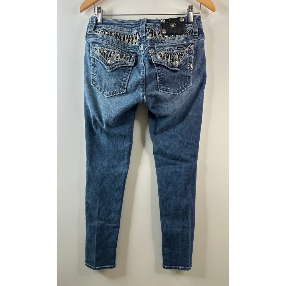 Miss Me Mid Rise Skinny Jeans Size 28 Zebra Sequin Studded Flap Pocket Denim - Picture 12 of 16